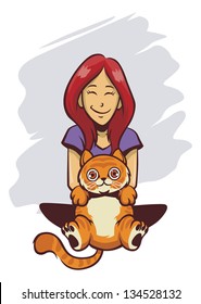 cute girl and cute cat