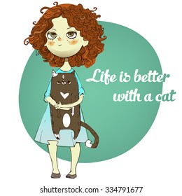 cute girl with cat