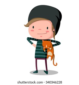 cute girl with cat