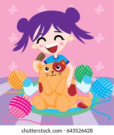Cute Girl And The Cat