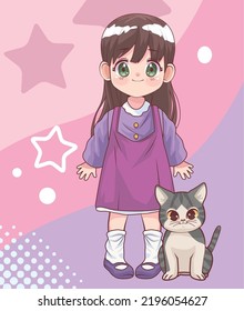 cute girl with cat anime characters