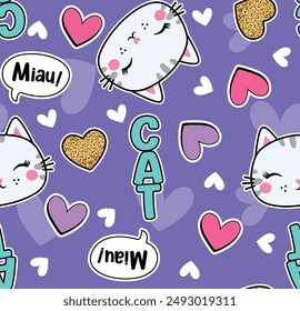 cute girl cat patterns design love