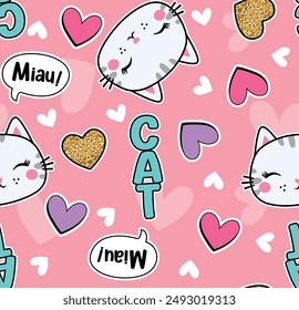 cute girl cat patterns design love