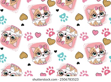 cute girl cat patterns design