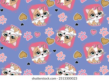 cute girl cat patterns design