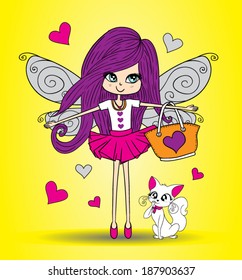 Cute girl and cat vector design.