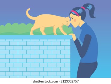 Cute girl with cat vector illustration