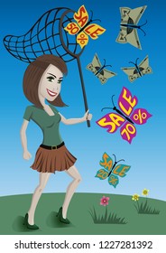 Money With Wings Images Stock Photos Vectors Shutterstock - cute girl catches butterfly net with discounts on the wings and with wings of money