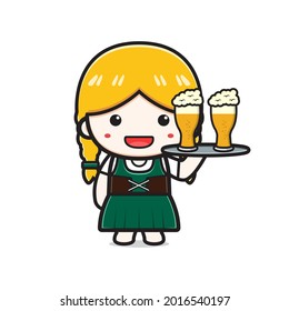 Cute girl celebrate oktoberfest cartoon icon illustration. Design isolated flat cartoon style
