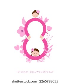 Cute Girl Character 8 March Womens Day Greeting Post Vector