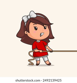 cute girl character cartoon. flat style. Indonesian indepencence day