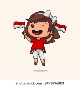 cute girl character cartoon.
Indonesian Independence day