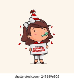 cute girl character cartoon.
Indonesian Independence day
