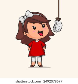 cute girl character cartoon. Indonesian independence day