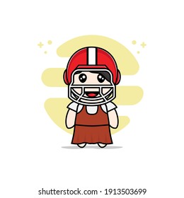 Cute Girl Character Design Wearing American Football Helmet Costume. Mascot Design Concept