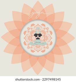 Cute girl character doing yoga concept template Vector