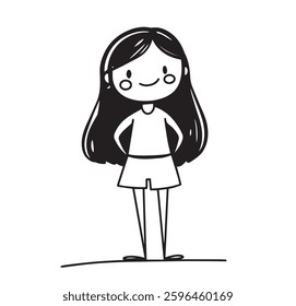 Cute girl character. Doodle illustration