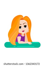 Cute girl character dreaming and watching in cartoon style. Vector illustration.