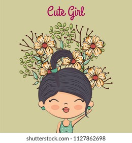 cute girl character with floral decoration