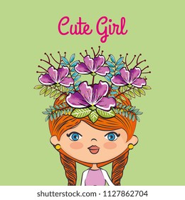 cute girl character with floral decoration