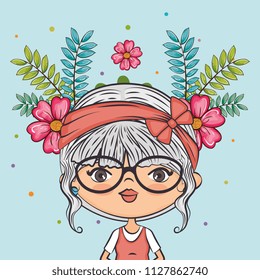 cute girl character with floral decoration