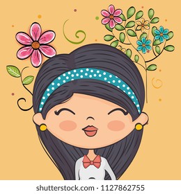 cute girl character with floral decoration