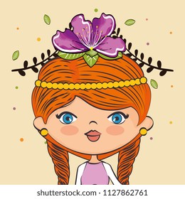 cute girl character with floral decoration