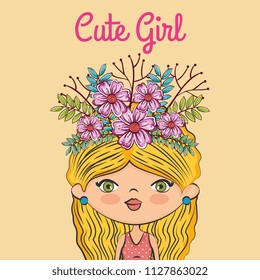 cute girl character with floral decoration