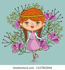 cute girl character with floral decoration