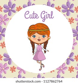 cute girl character with floral frame