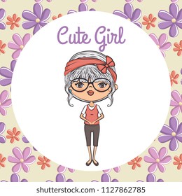 cute girl character with floral frame