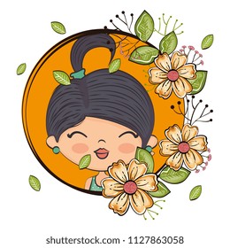 cute girl character with floral frame