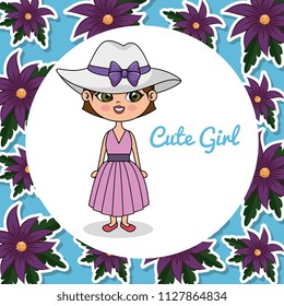 cute girl character with floral frame