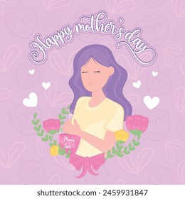 Cute girl character Happy mother day Vector illustration