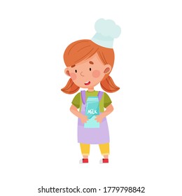 Cute Girl Character in Hat and Apron Carrying Sugar Ingredient for Baking Vector Illustration