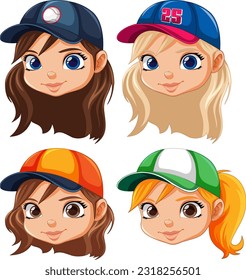 Cute girl character head isolated illustration