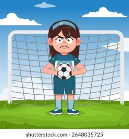 Cute Girl Character Playing Football Hold Ball