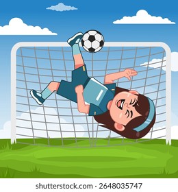 Personagem Menina Bonito Jogando Futebol Por Chute Na Cabeça