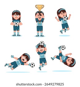 Cute Girl Character Playing Football Set