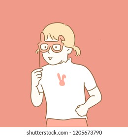 cute girl character rabbit mask. hand drawn style vector design illustrations.