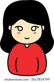 Cute Girl Character with Red Clothes and Long Black Hair
