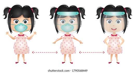 Personaje de chica con escudo facial y máscara