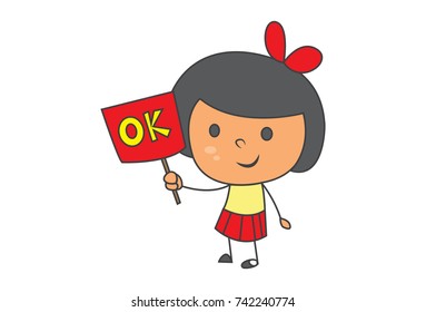 Cute Girl Character . Vector Illustration. Isolated on white background.