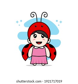 Cute girl character wearing beetle costume. Mascot design concept