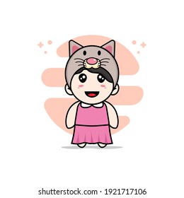 Cute girl character wearing cat costume. Mascot design concept