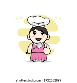 Cute girl character wearing chef costume. Mascot design concept