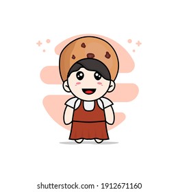 Cute girl character wearing cookies costume. Mascot design concept