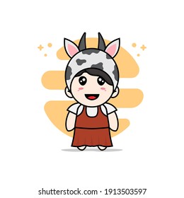 Cute girl character wearing cow costume. Mascot design concept