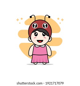 Cute girl character wearing dragonfly costume. Mascot design concept