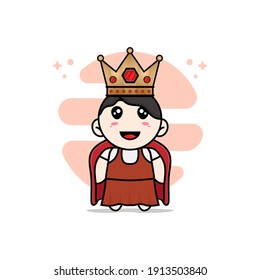 Cute girl character wearing king costume. Mascot design concept